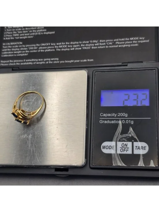 10k Gold Ring Size 7 3 Marquise Sapphire & 2 Diamond Accents Signed Cardow - Picture 15 of 16